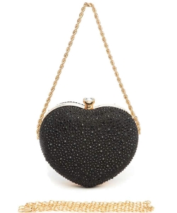Rhinestone Heart Shape Convertible Clutch Bag L23317 BLACK